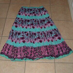 LIKE NEW Bright Colorful Tie Dye Jr Sz Large Elastic Waist Cotton Boho Skirt